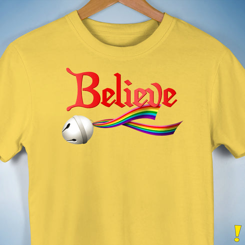 Believe LGBTQ Gilbert Baker Pride Jingle Bell Premium Unisex T-Shirt - Yellow